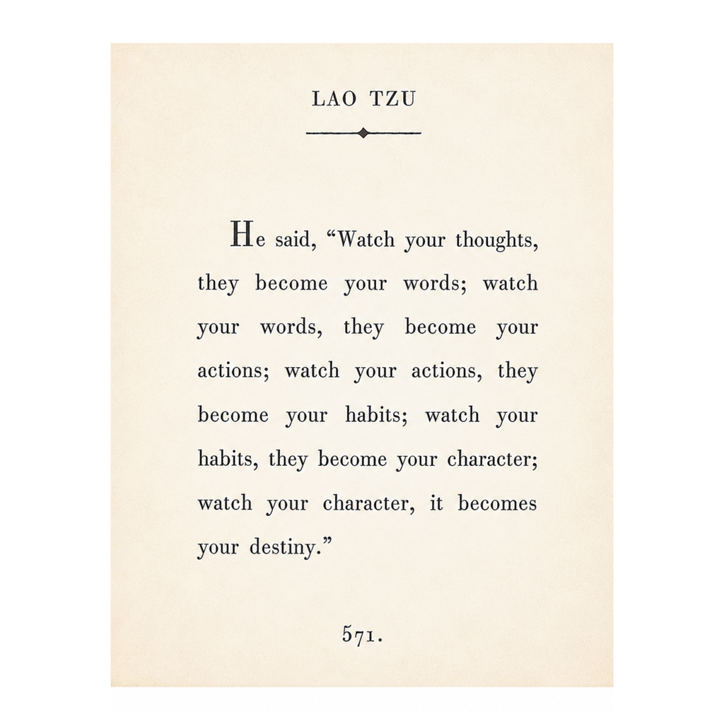 Lao Tzu Art Poster In Cream - 12x16