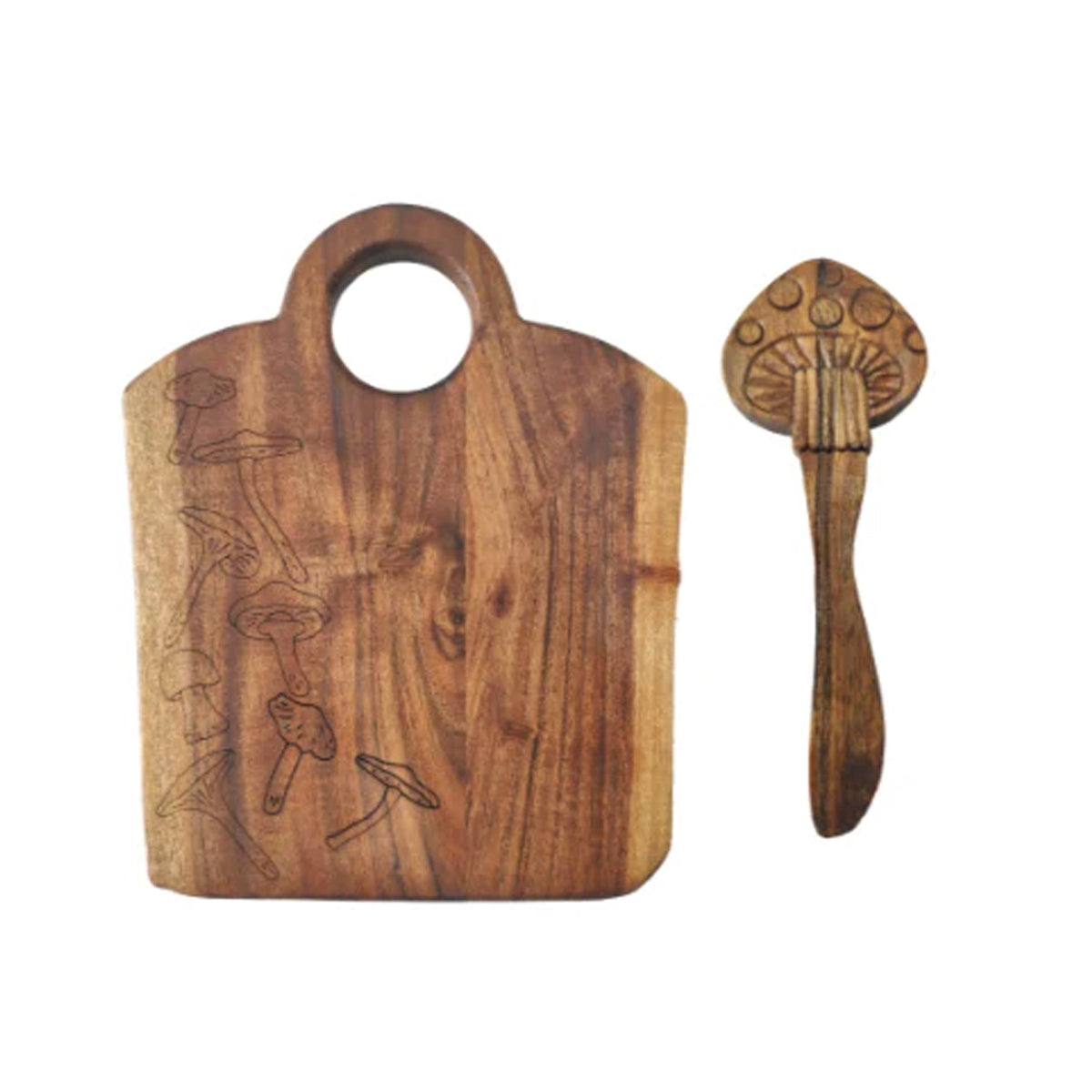Acacia Wood Charcuterie Board with Mushroom Spreader