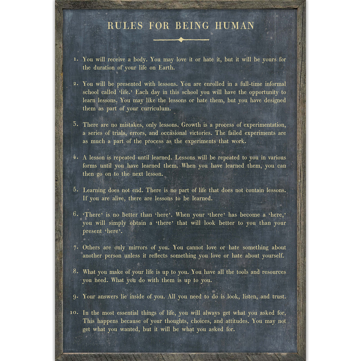 Rules For Being Human Art Print - Book Collection