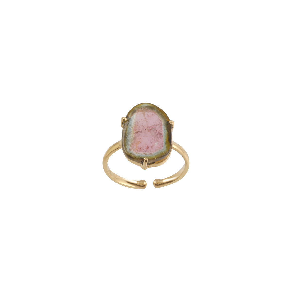 Adjustable Round Prong Setting Watermelon Tourmaline Ring