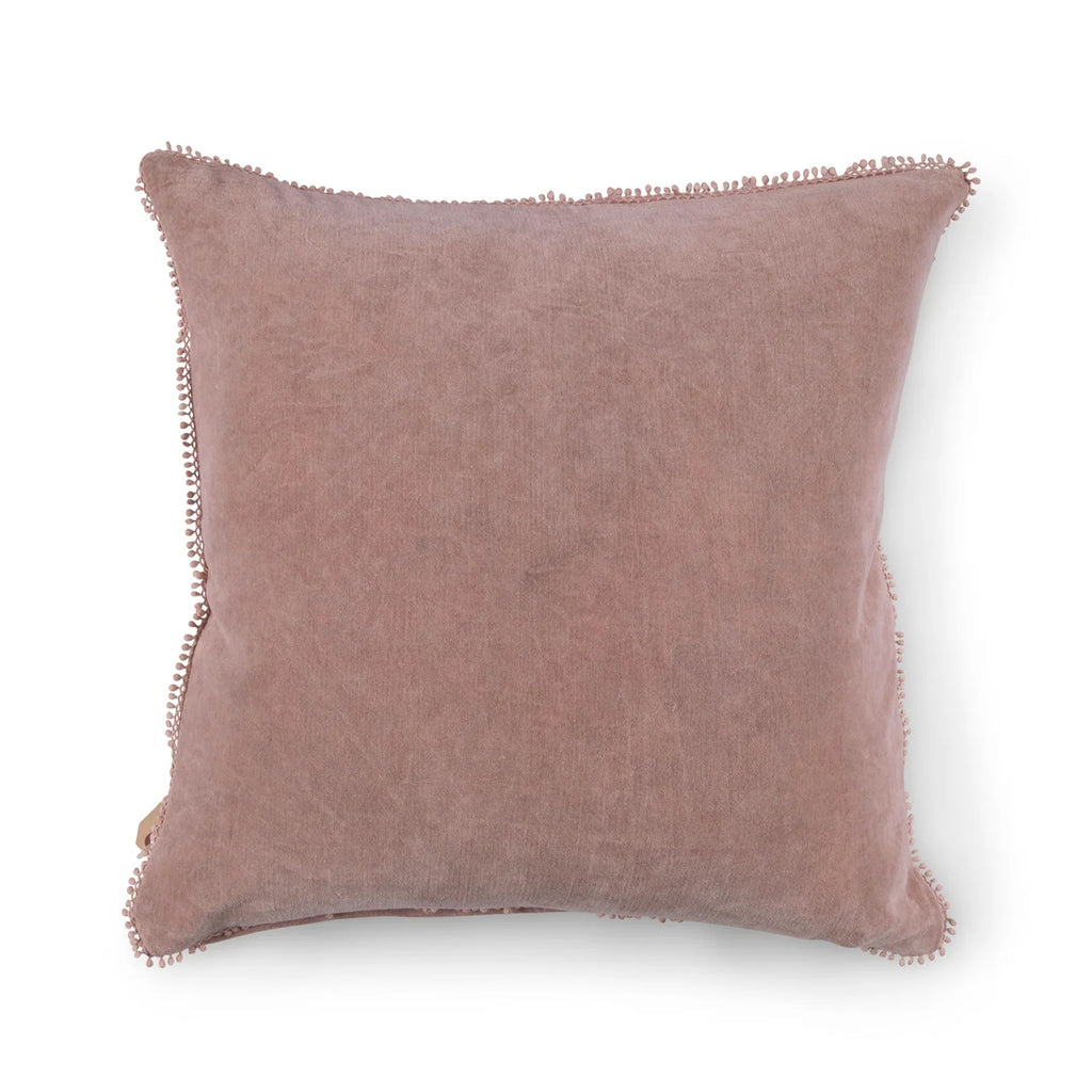 Blush Velvet Pillow With Poms 22x22
