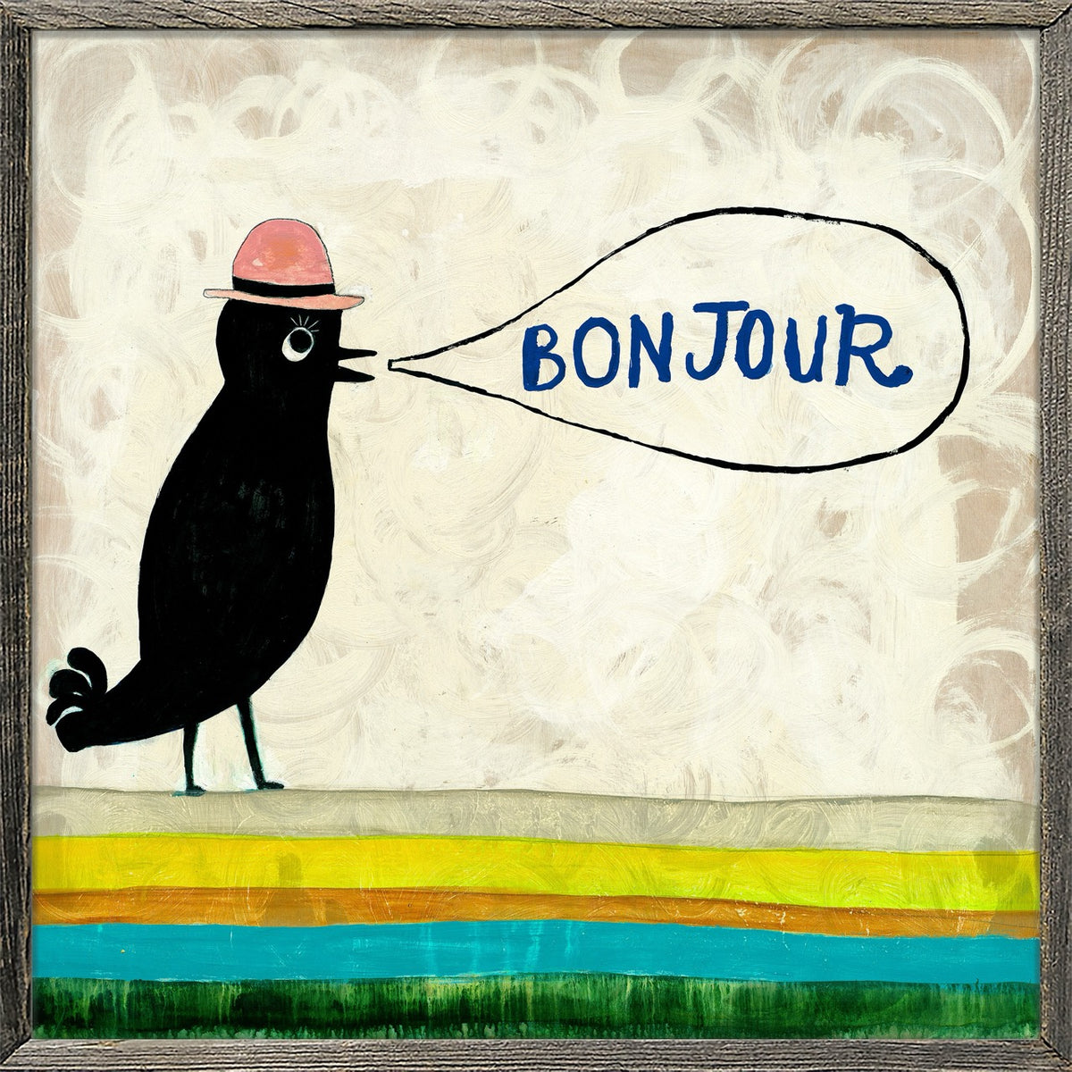Bonjour Art Print - Grey Wood