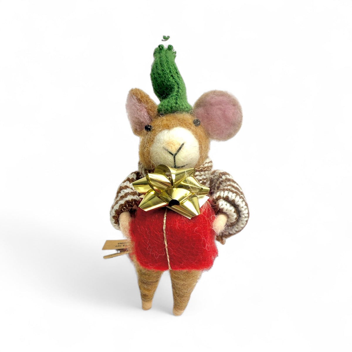***Brown Mouse with Brown Striped Sweater Ornament - Very Merry Mice Collection