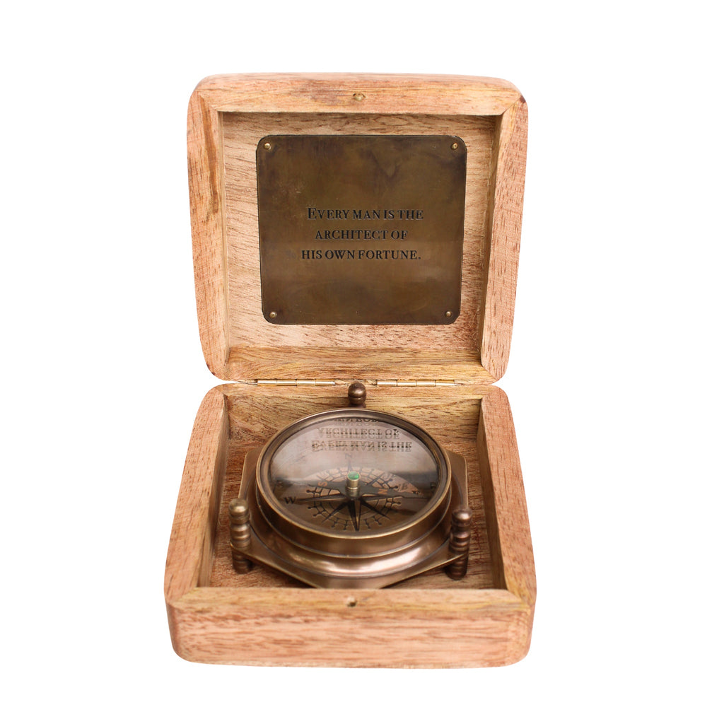 Compass In Wooden Box