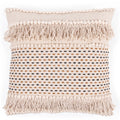 ***Cream Woven Pillow with Fringe and Black/Brown Stitching - 24"x24"