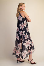 Floral Halter High Low Sleeveless Midi Dress