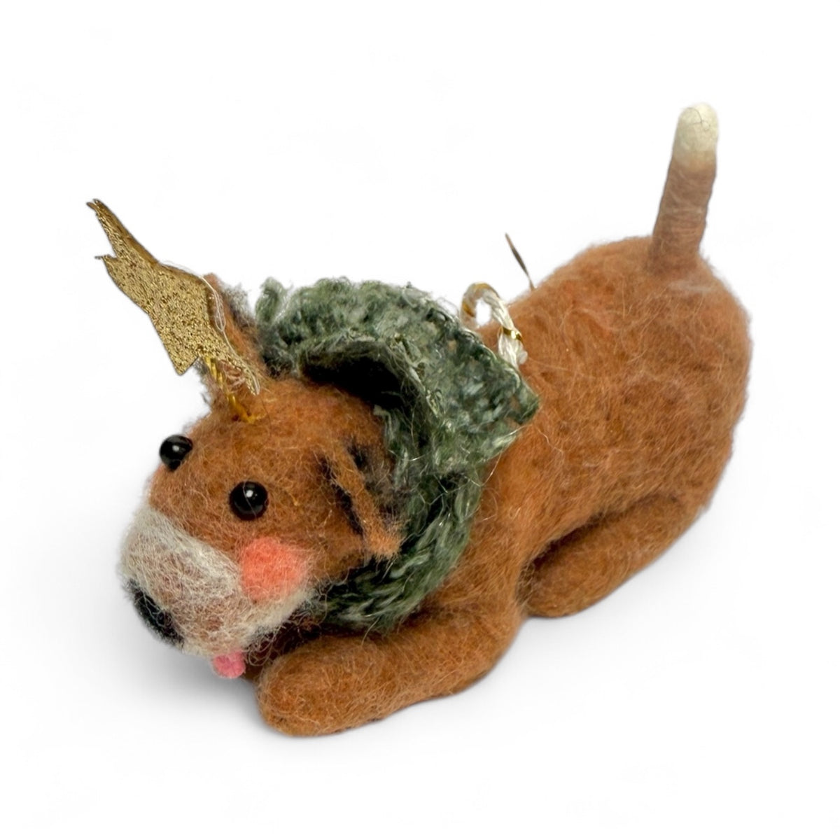***Tan & White Dog With Green Knit Scarf Ornament - Mutley Crew Collection Second Edition
