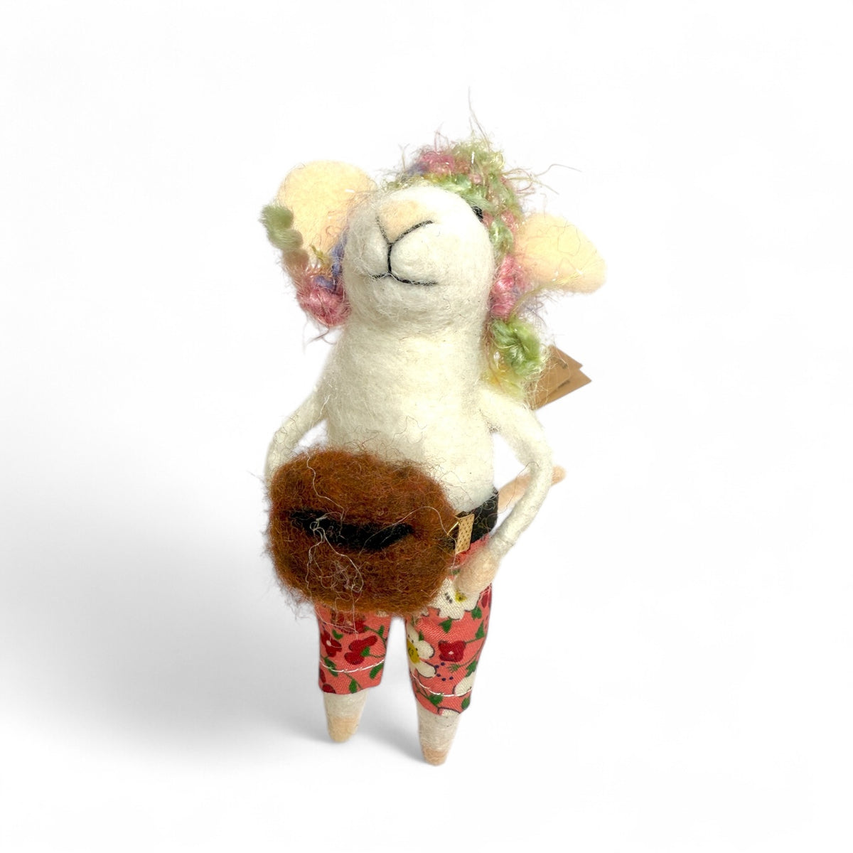White Mouse with Fanny Pack & Rainbow Hat Ornament - City Mice Collection