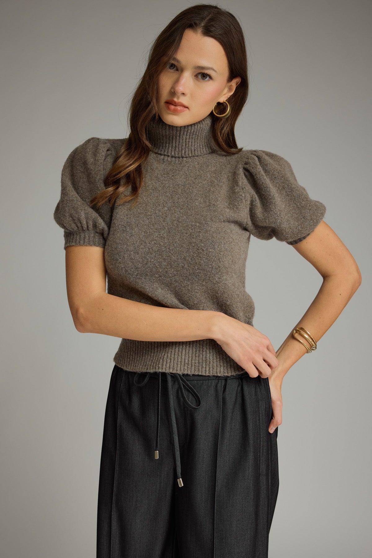 Shortsleeve Turtleneck Sweater, Mocha