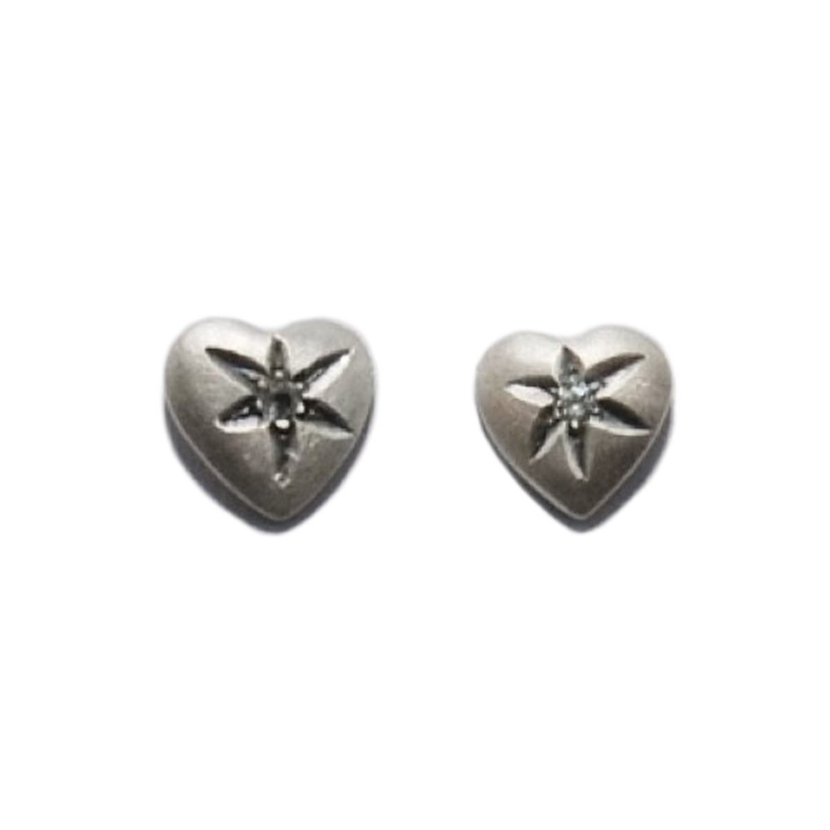 ***Heart Stud Earrings with White Topaz