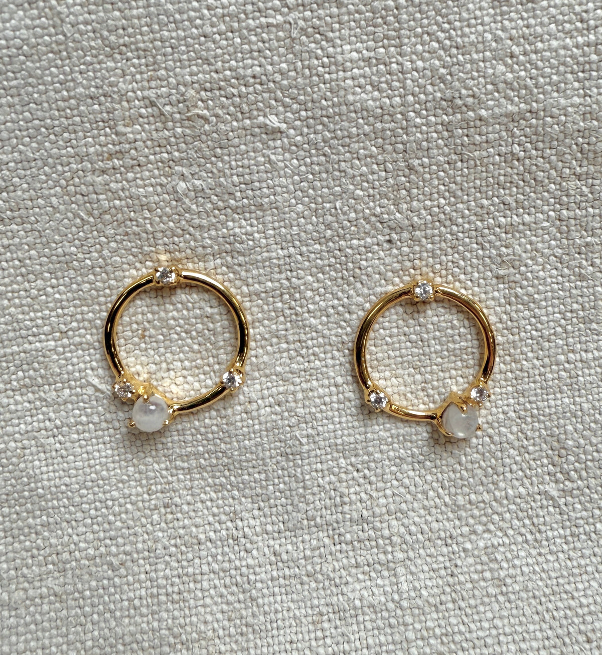 Moonstone & White CZ Mini Hoop