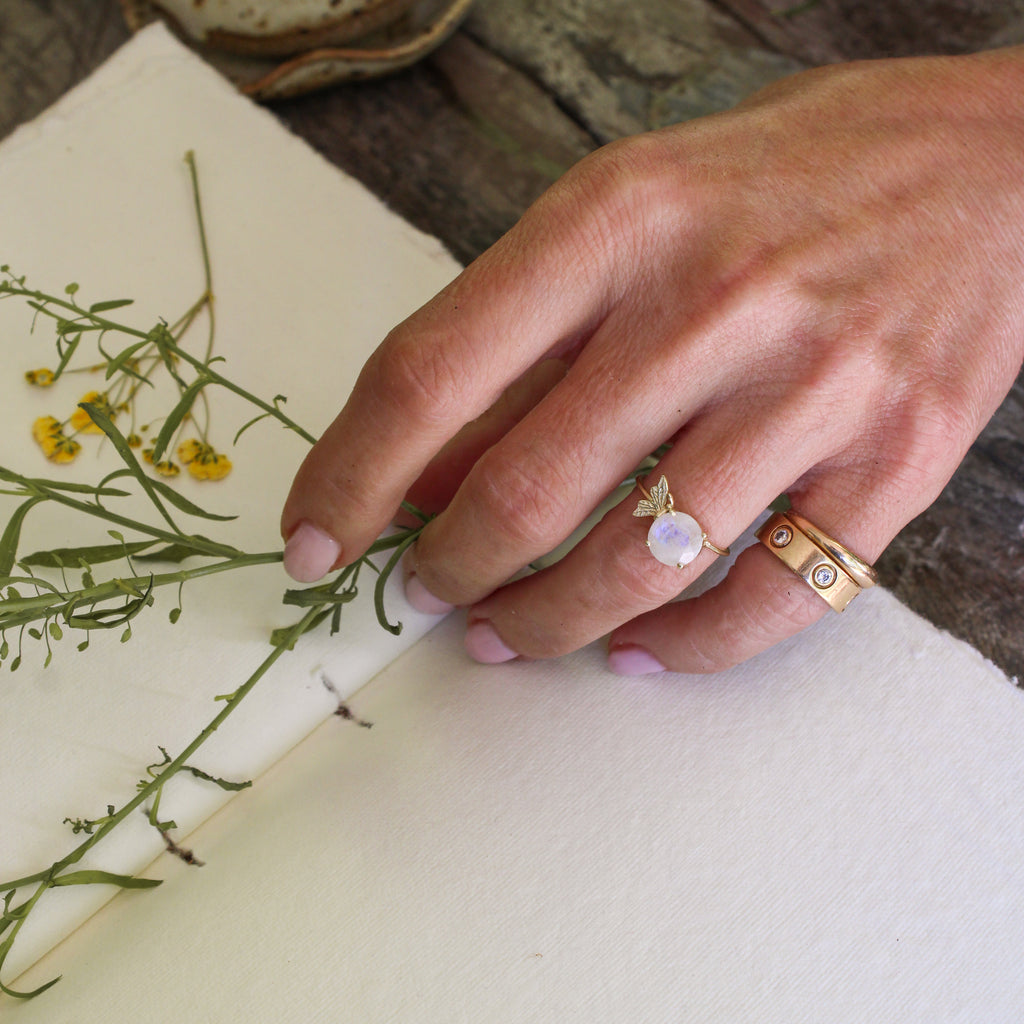 Rainbow Moonstone Adjustable Butterfly Ring