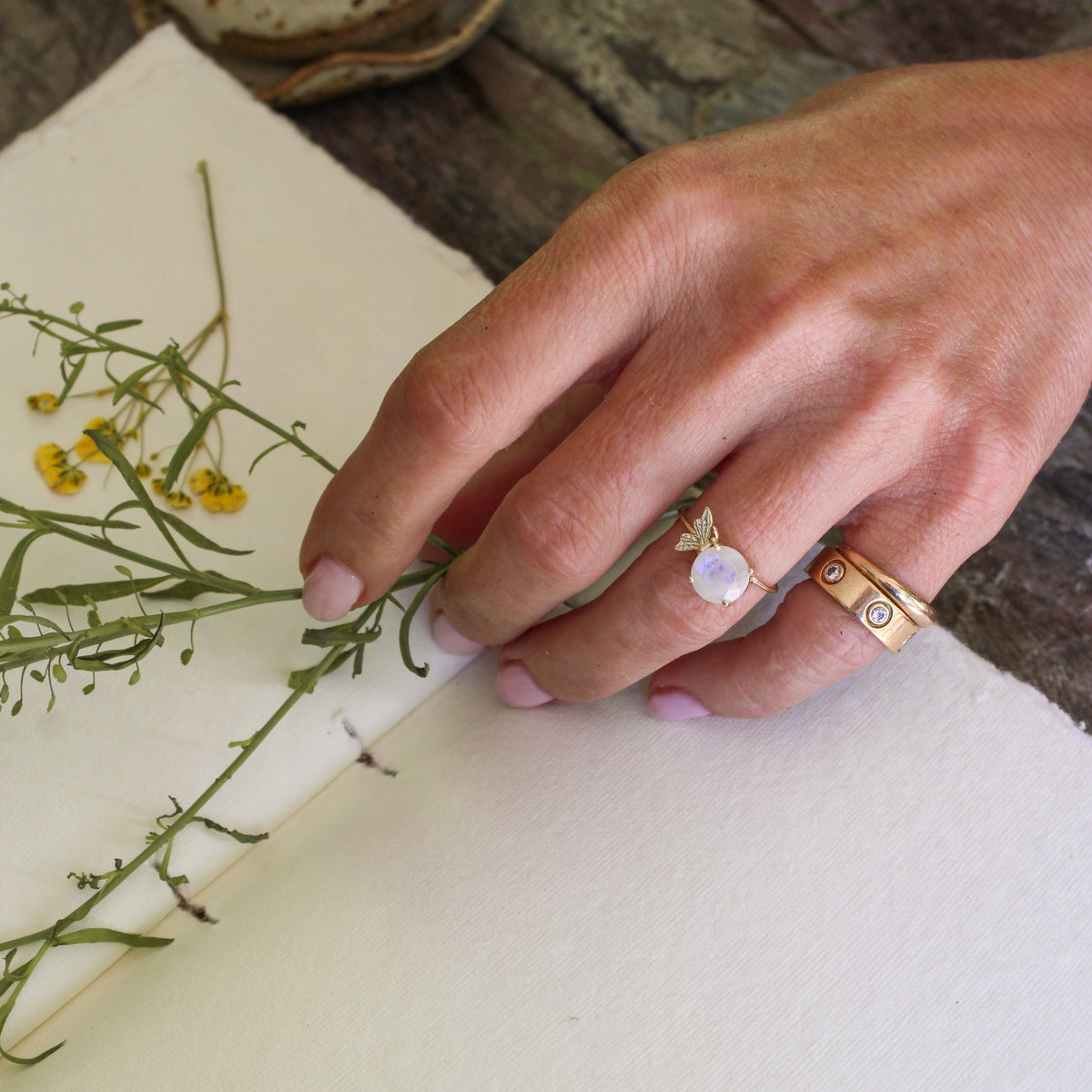 Rainbow Moonstone Adjustable Butterfly Ring