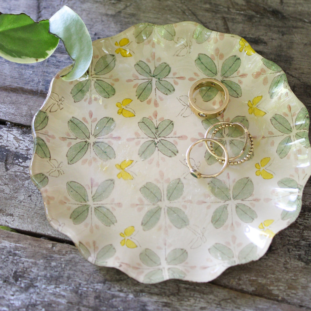 Butterfly Garden Scalloped Round Decoupage Plate - 5in