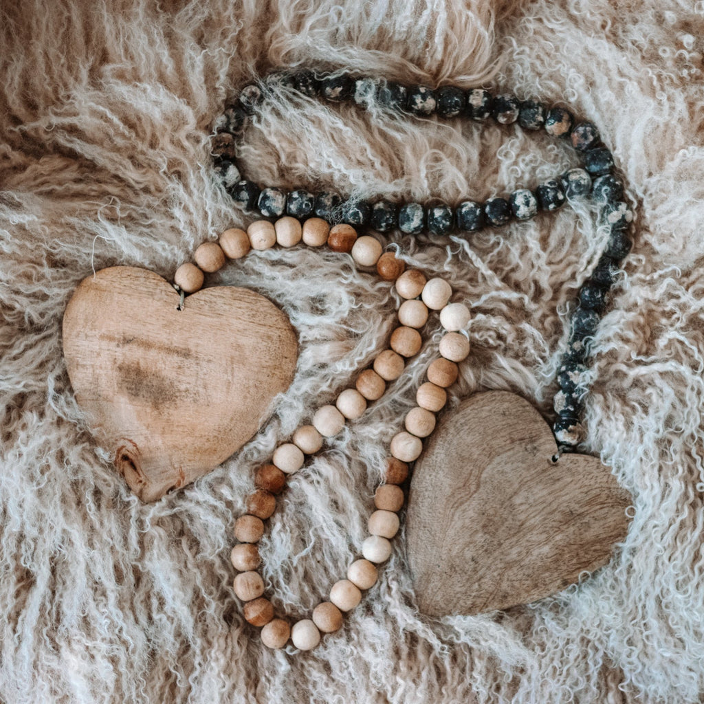 ***Small Heart Natural Wood Bead Strand