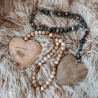 ***Small Heart Natural Wood Bead Strand