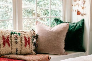 ***Elephant Velvet Pillow With Poms 22x22