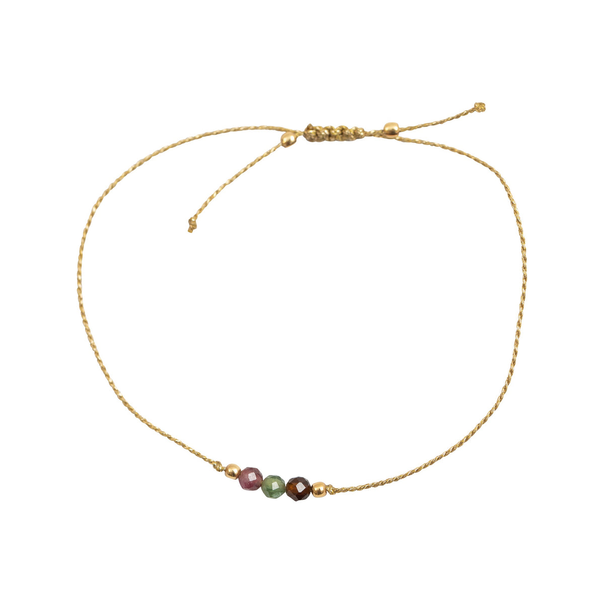 Golden Thread Adjustable Bracelet with Tourmaline Stones