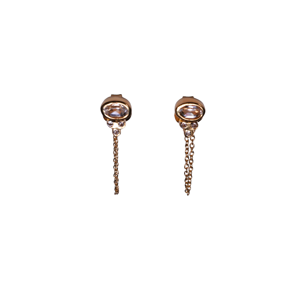 ***Gold Plated Clear Quartz Studs with Chain