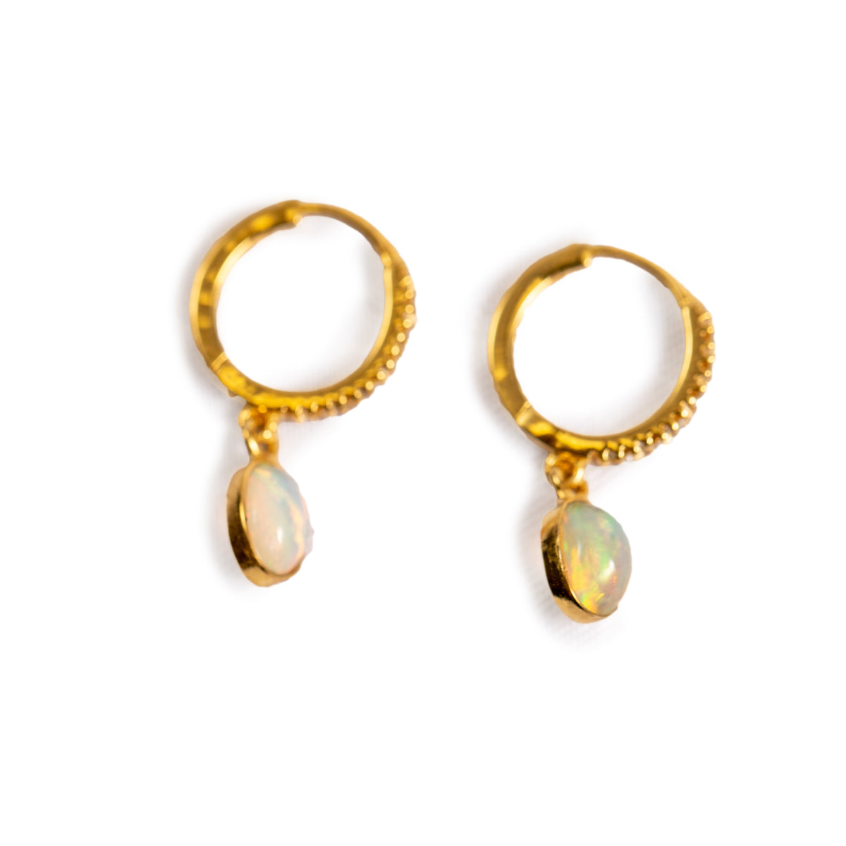 ***Opal and White Topaz Gold Plated Brass Hoops