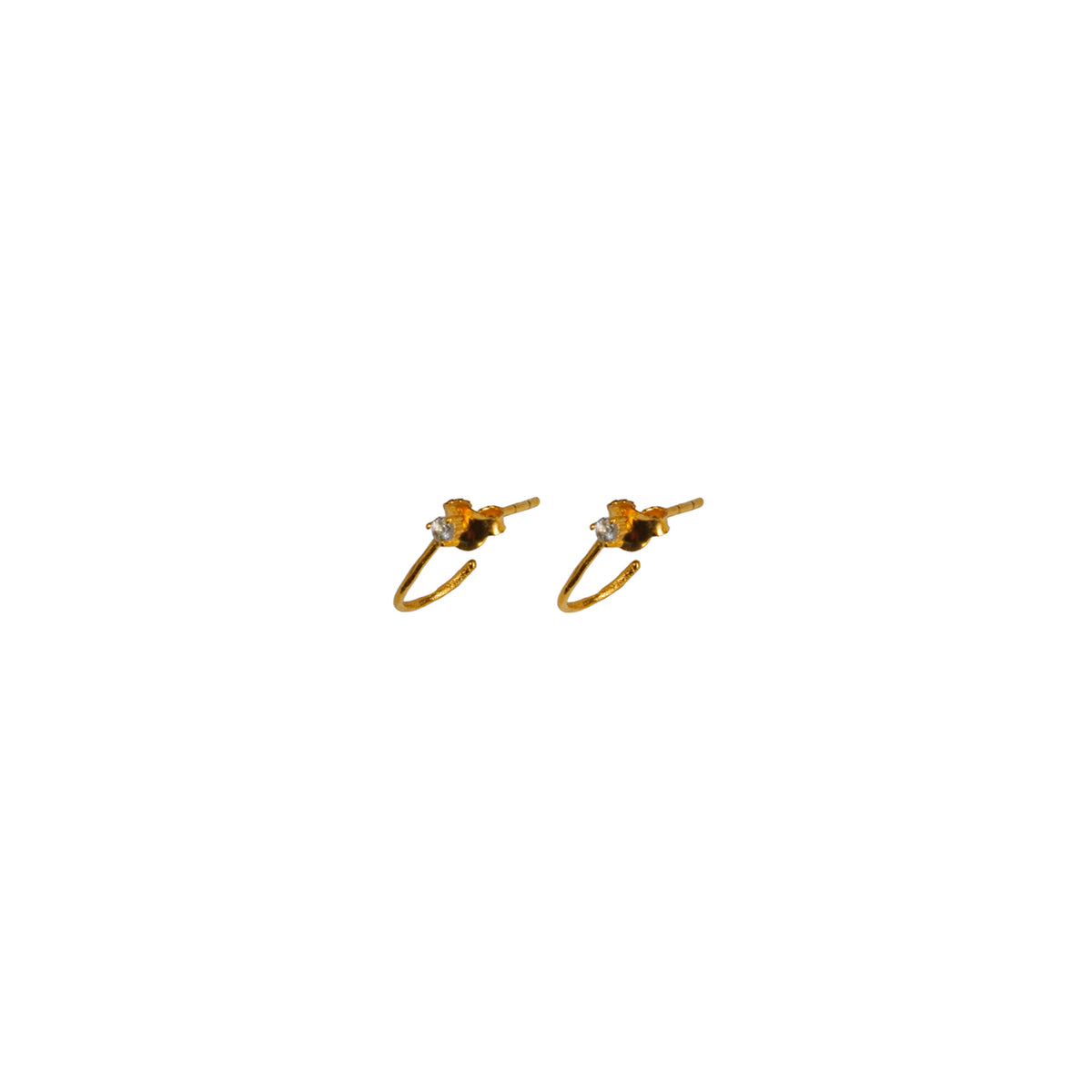 ***Petite Gold Plated Brass White Topaz Huggie Cuff Earring