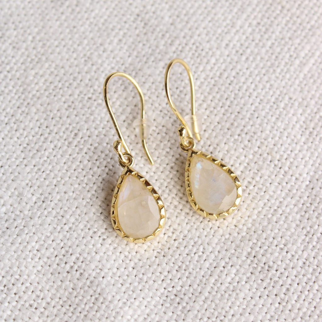 Rainbow Moonstone Dangle Teardrop Earrings