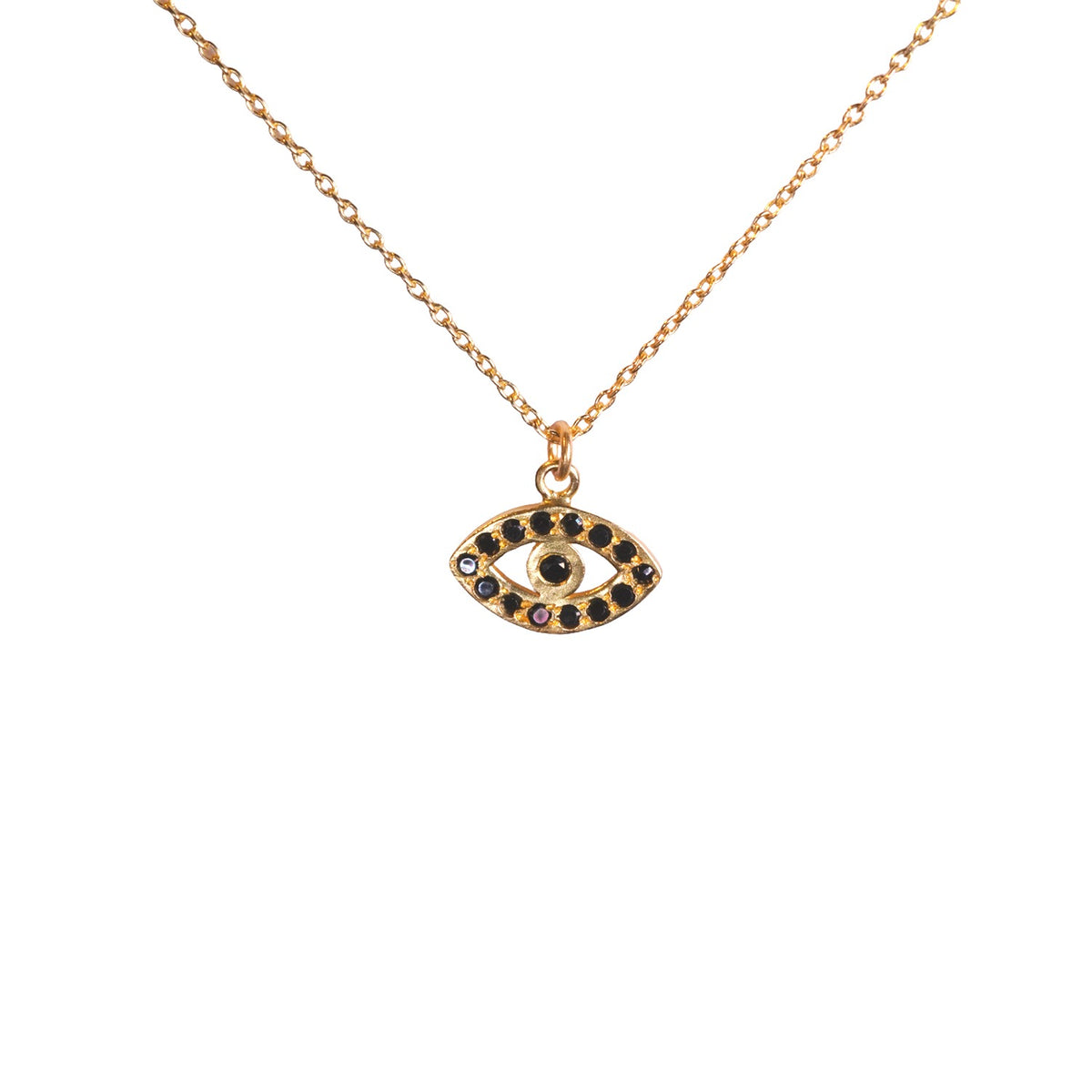 ***Evil Eye Necklace in Brass 16" + 2" extender