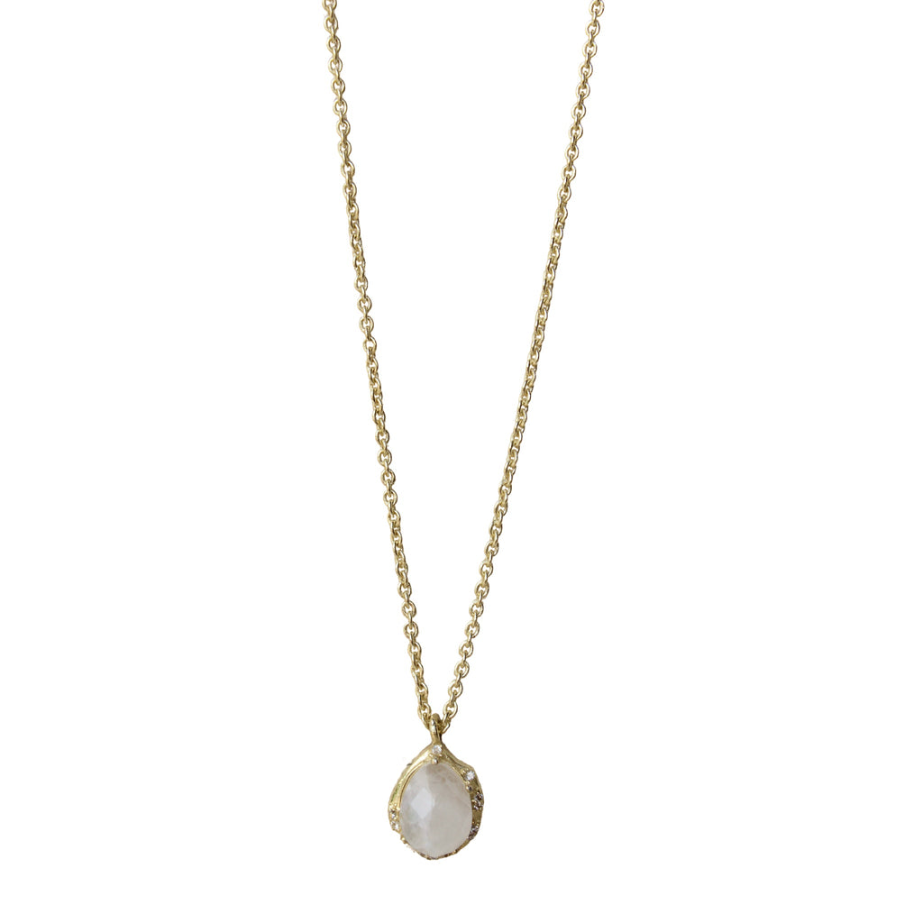 Rainbow Moonstone with white Cz Necklace
