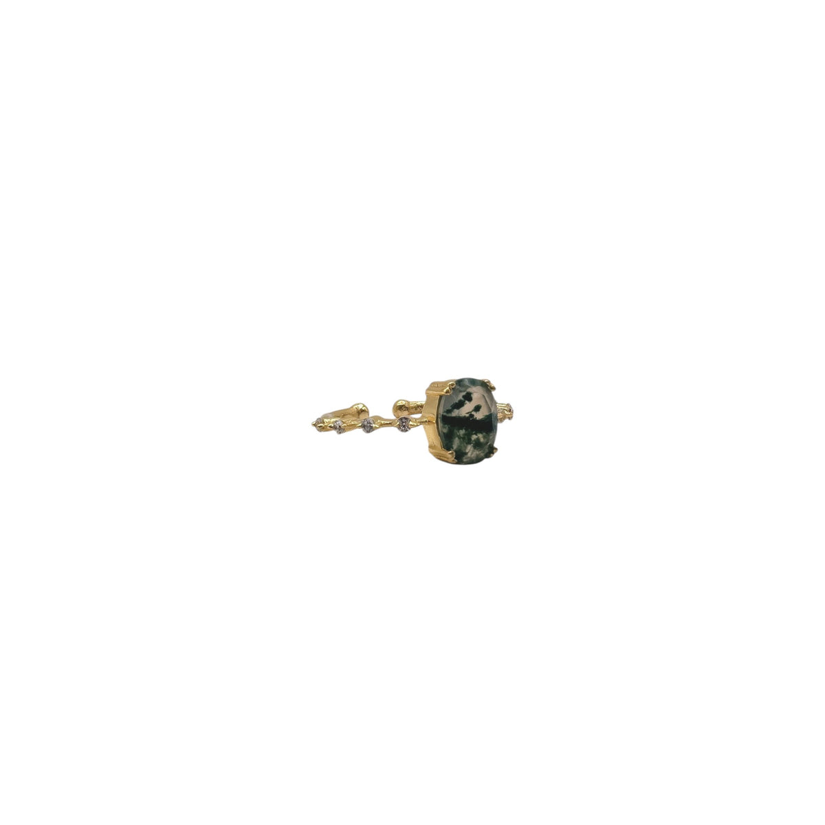 Moss Agate With White CZ detail Ring