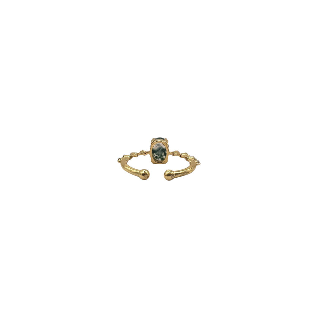 Moss Agate With White CZ detail Ring