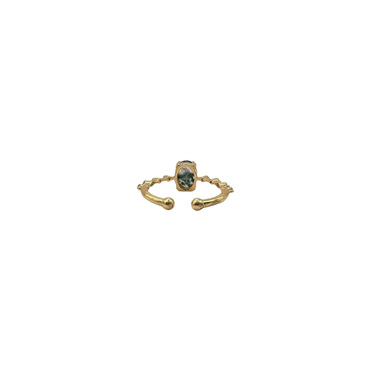 Moss Agate With White CZ detail Ring