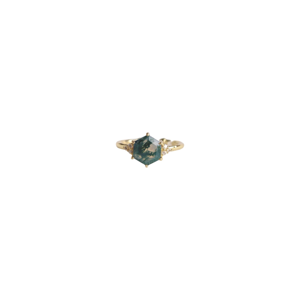 Moss Agate Hexagon Adjustable Ring