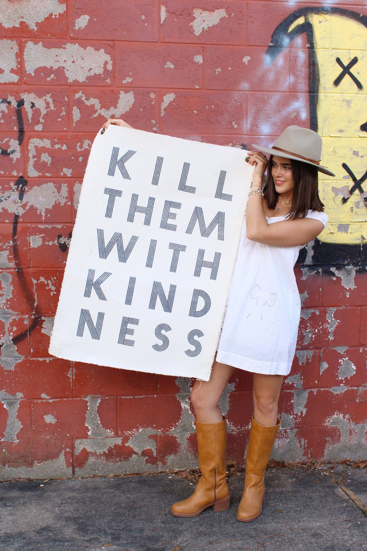 ***Kill Them With Kindness Hand Painted Wall Tarp - 25x37