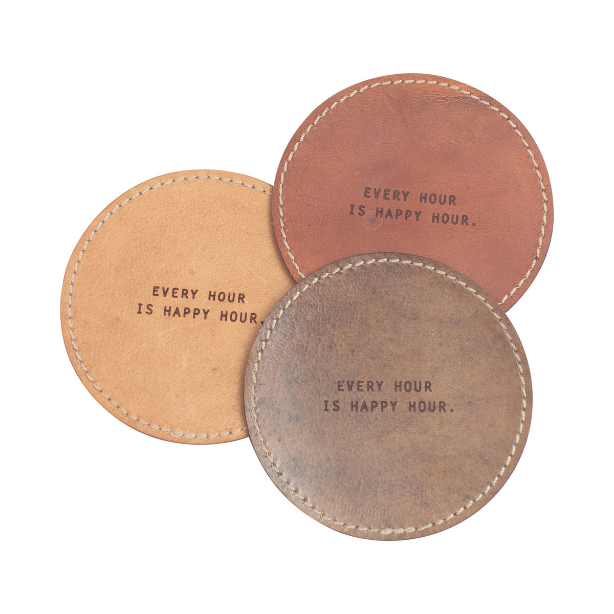 Happy Hour Leather Coaster in Brown - Set of 4