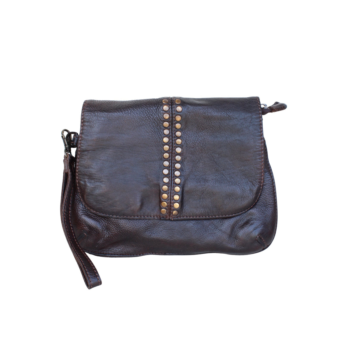 Studded Retro Flap Wristlet Brown