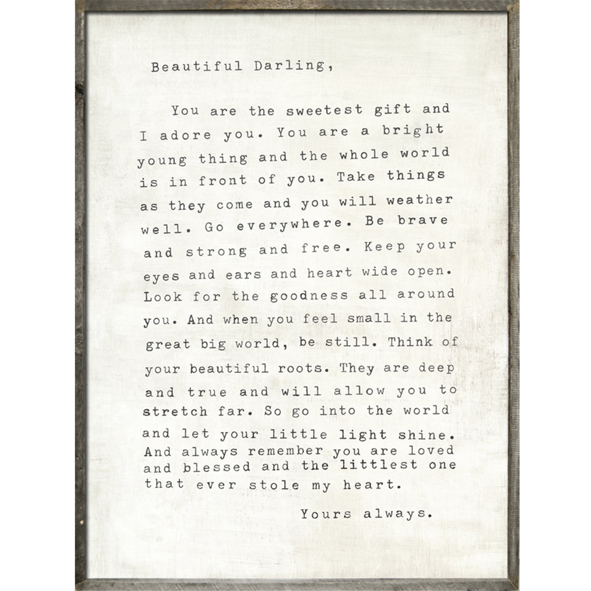 Letter For Sophie Art Print in White - Grey Wood