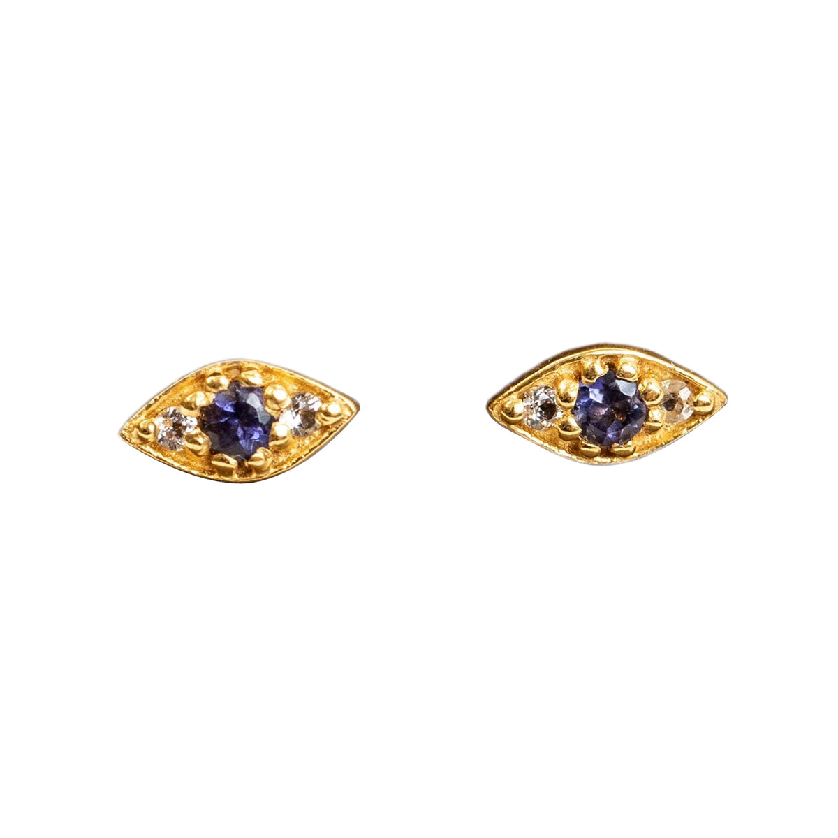 ***Mini Gold Plated Iolite Evil Eye Studs