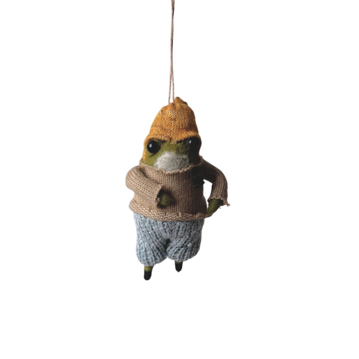 Felt Swamp Toad with Yellow Beanie Ornament