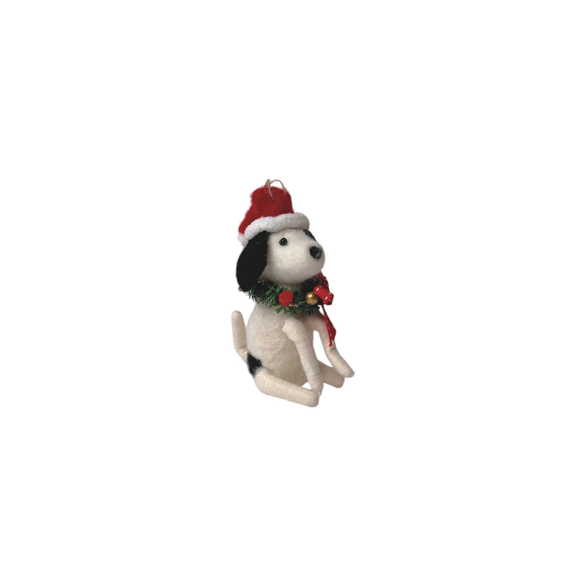 Felt Dashing White & Black Dog with Wreath Ornament