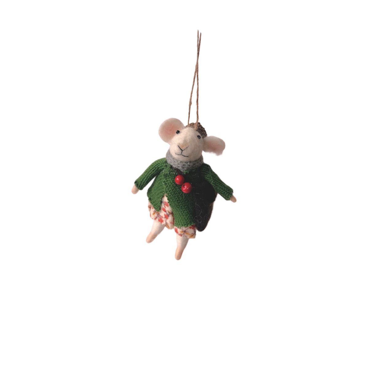 Felt Floral Dress With Acorn Cap Mouse Ornament