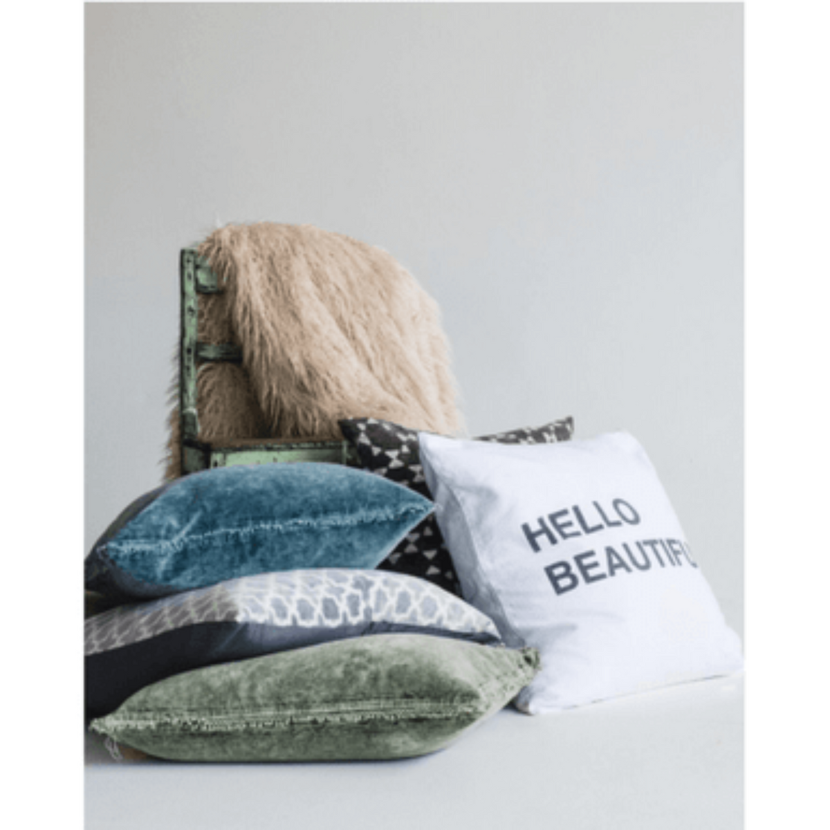 Indigo Velvet Pillow With Poms 22x22