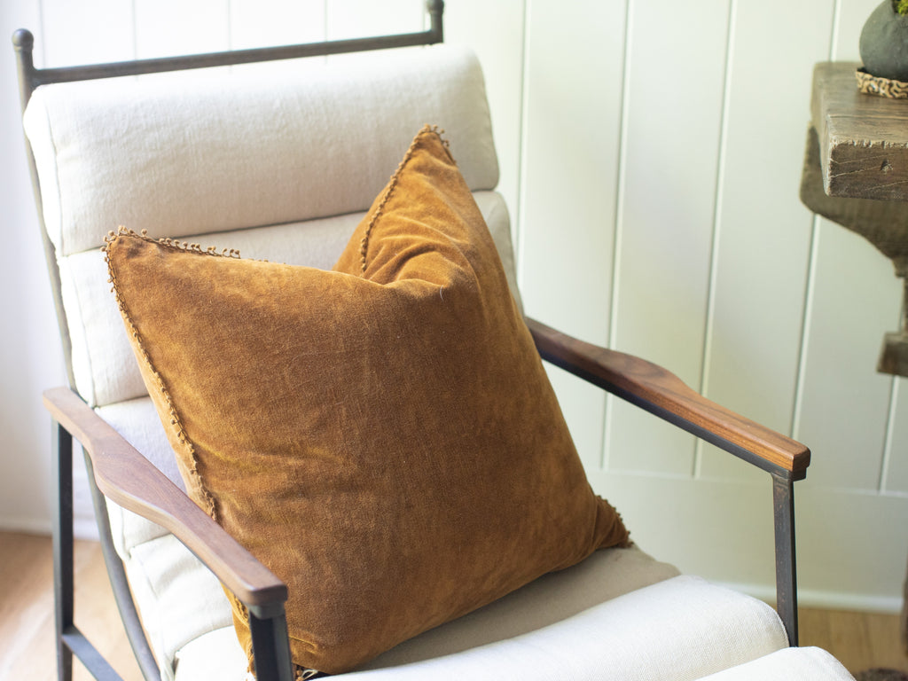 Fawn Velvet Pillow with Poms 22x22