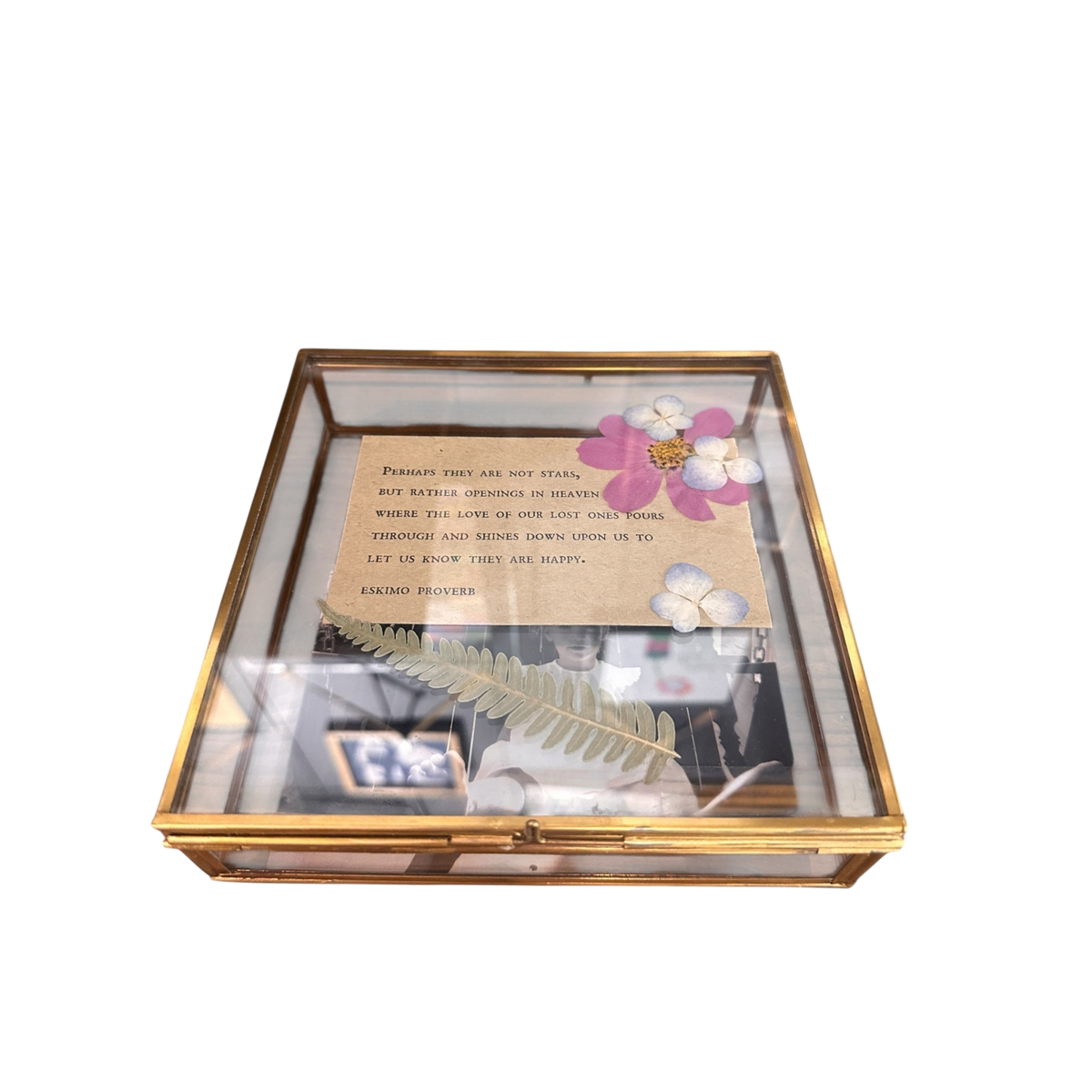 Square Glass Brass Memory Box - 7x7x2