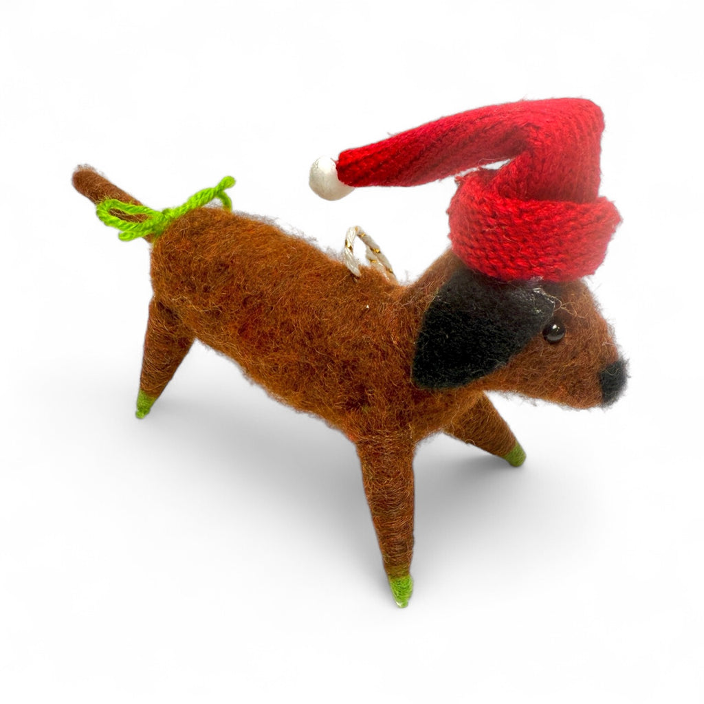 ***Dachshund With Green Bow On Tail Ornament