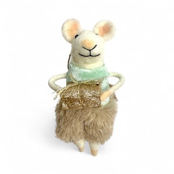 ***White Mouse With Aqua Top and Wool Skirt Ornament - Very Merry Mice Collection