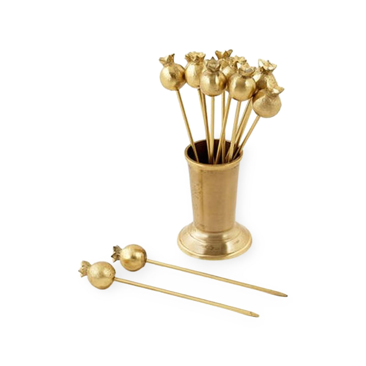 Nickel Plated Pomegranate Picks with Holder - Set of 12