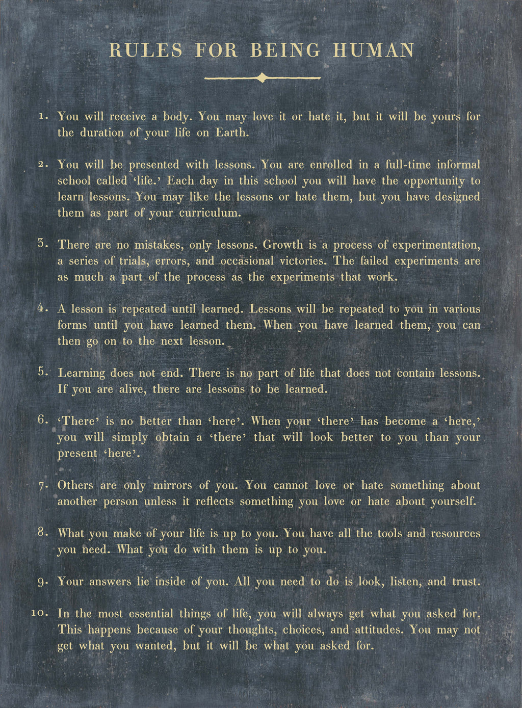 Rules For Being Human Art Print - Gallery Wrap