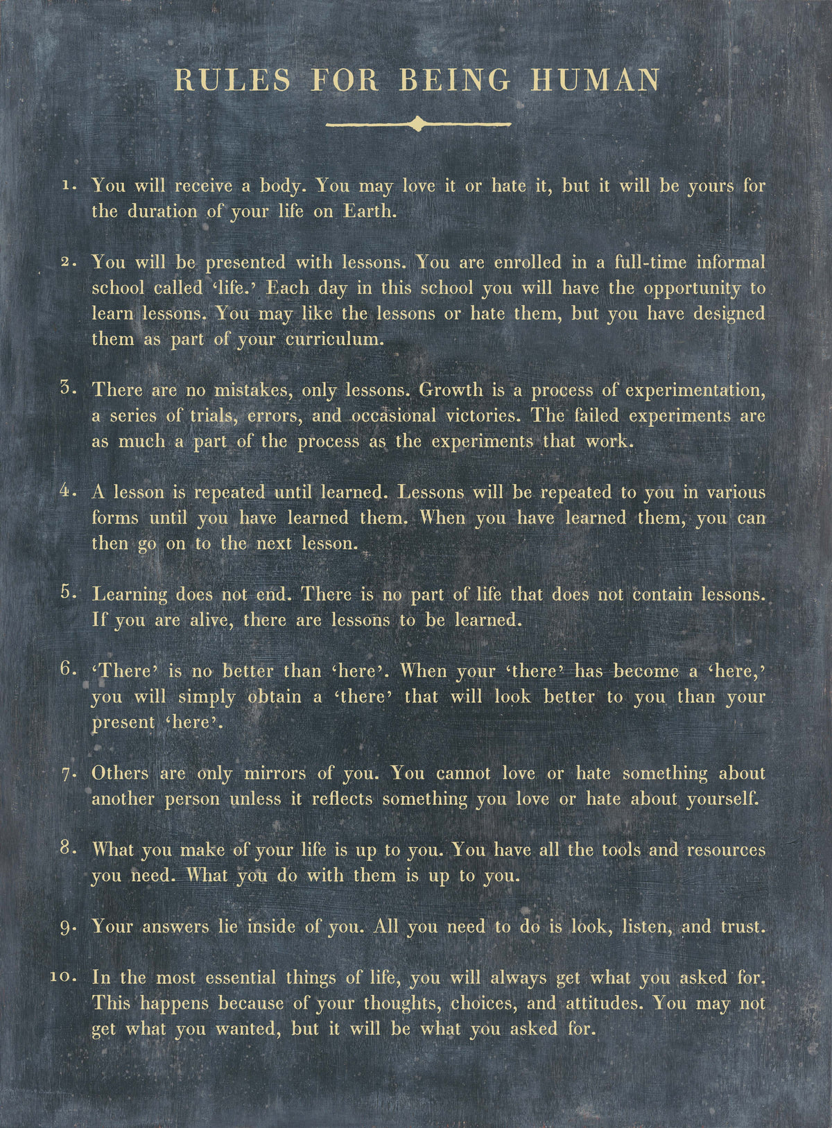 Rules For Being Human Art Print - Book Collection