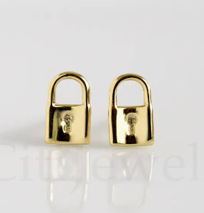 Tiny Lock Earring Studs - Gold