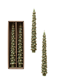 Evergreen Tree Taper Candles with Gold - Set of 2